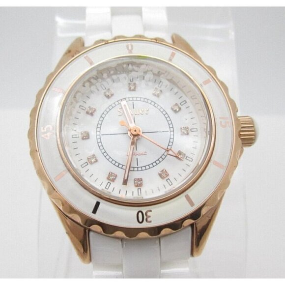 Women Stauer Ceramic Quartz WR Analog 34mm Dial Causal Round Watch (G402) - Picture 1 of 12